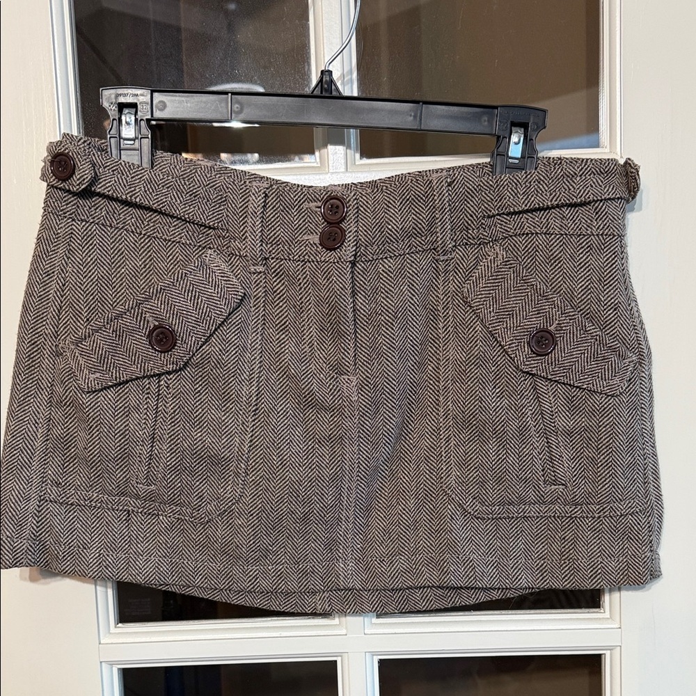 MUDD Vintage Y2K Brown Herringbone Tweed Mico Mini Skirt Size 7